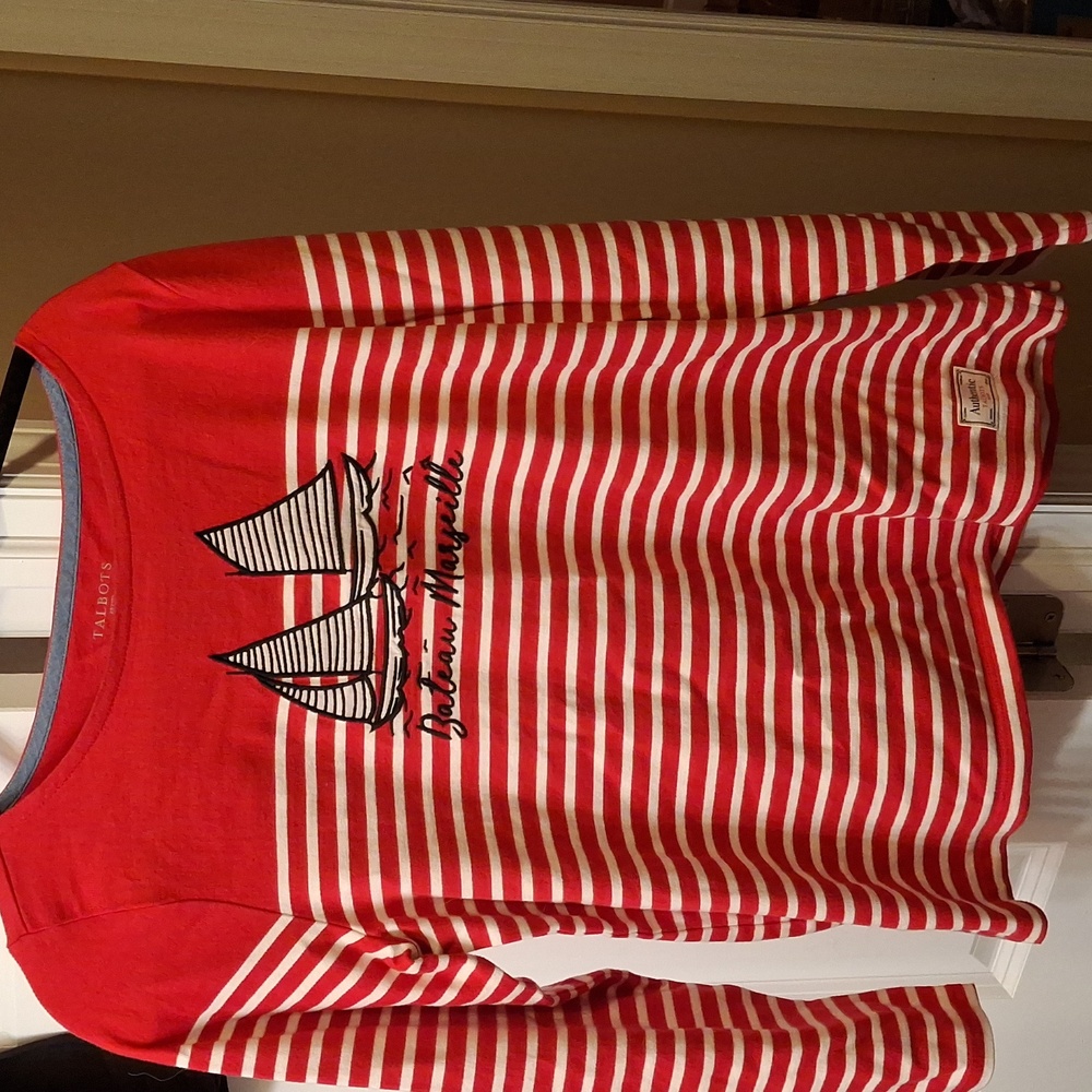 5/$25-Talbots-Petite Stripe Long Sleeve Top- EUC